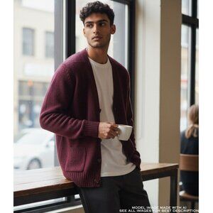 Vintage John Wanamaker Wool Cardigan L Sweater Burgundy Gramp 100% Shetland Wool